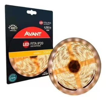 Fita Led Interna 4,8w 3000k Branco Quente 5 Metros 12v Ip20 60 Leds/m Cod: 192910534 Avant