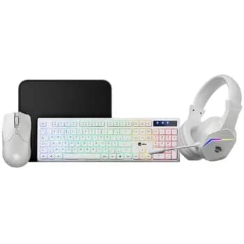 Combo Gamer Ninja Squad 4 Em 1, Headset, Teclado, Mouse e Mousepad, USB, Rainbow, Branco