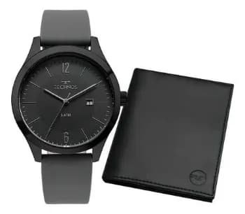 Relógio Technos Steel Preto Masculino Analógico Caixa Aço Inox Pulseira Silicone