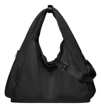 Bolsa Feminina Sacola Leve Ombro Grande Faculdade Moderna Preto Lisa Níquel