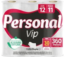 Personal VIP - Papel Higiênico, Folha Dupla, 12 unidades 30m