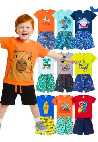Kit Infantil Menino Verão 10 Peças Roupas Camiseta E Bermuda