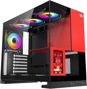 Redragon Gabinete Gamer Eternal Pro Mid Tower Aço E Vidro Temperado Sem Fans C/ Tela Lcd Atx Preto E Vermelho - Ca-613br