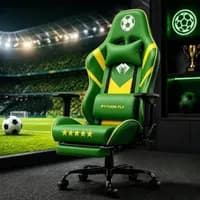 Cadeira Gamer Estilo Futebol, Verde e Amarelo, com Ajuste de Inclinação
