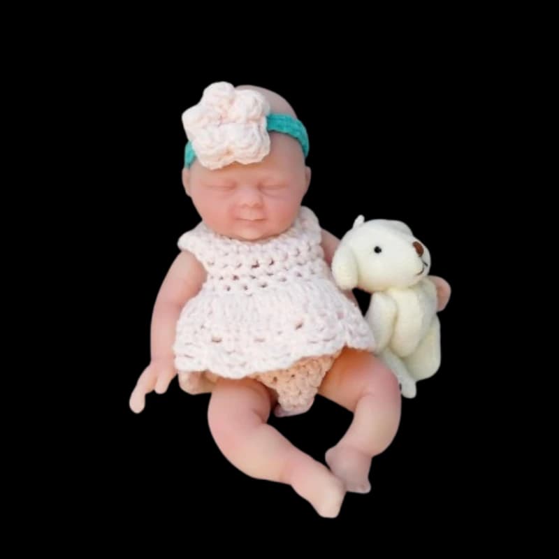 Bebê Reborn Menina Boneca Silicone Sólido 10cm Olhos Fechados