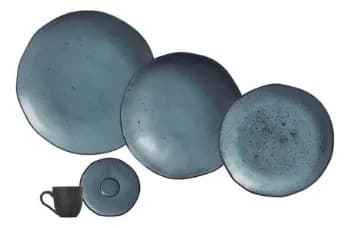 Aparelho De Jantar Porto Brasil Cerâmica 30 Peças Orgânico Petroleum Azul