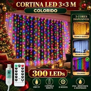 Pisca Cortina 300 Leds 3x3m Usb Ip44 8 Modos Iluminação De Natal Festa