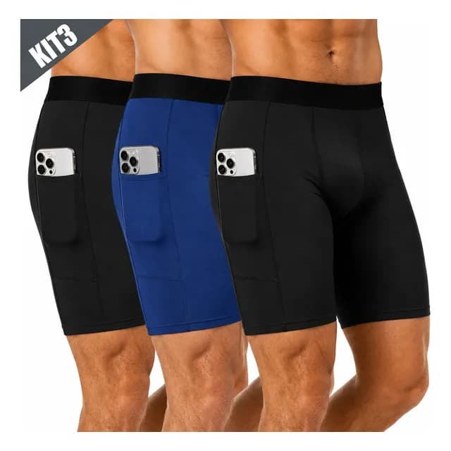 Kit 3 Bermuda Masculino Short Compressão Corrida Bike Bolso