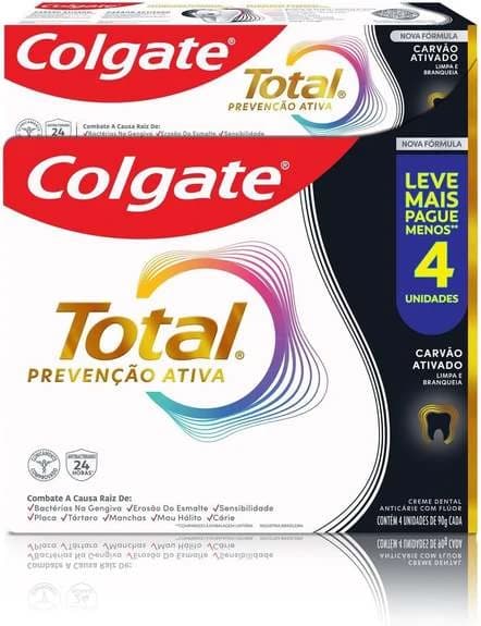 Colgate Total Carvão Ativado, Creme Dental com Flúor 4x90g