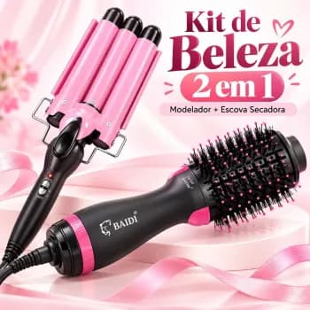 Kit Escova Secadora Modeladora e Babyliss Triondas 3 Tubos Ondulador Modelador de Cachos