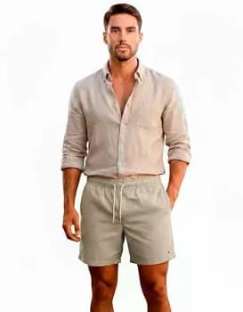 Bermuda Shorts Masculina Sandrini Linho Casual Elástico