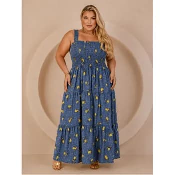 Vestido Longo Plus Size Vestido longo 3 marias Vestido Longo de Babados Vestido Rodado Vestido Feminino Longo