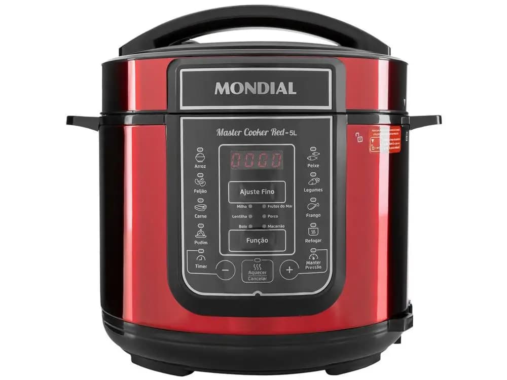 Panela de Pressão Elétrica Digital 5L, Mondial, Vermelho/Inox, 900W, 110V - PE-39