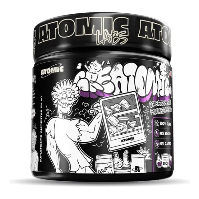Creatina 100% Pura Monohidratada - Creatomic Atomic Labs 300g - Rende 100 doses - Sabor Neutro