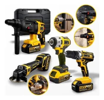 Kit Multi Ferramentas 4 Em 1 48v Sem Fio Com 2 Baterias Furadeira Parafusadeira Martelete Esmerilhadeira Chave De Impacto Com Maleta Alta Potência Uso Profissional E Doméstico Simake