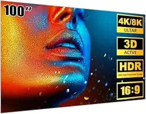 100 Polegadas Tela Para Projetor Bettdow, 16:9 Tela Projetor, Hd/4k Nítida Sem Reflexos Tela De Projeção Portátil, Ideal Para Ambientes Domésticos, Escritórios, Flexível E Portátil