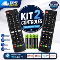 Kit 2x Controle Smart TV 4K Universal Fácil Configuração com pilhas