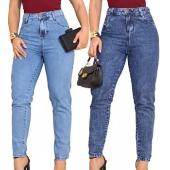 Calça mom jeans reta afunilada jeans premium sem lycra