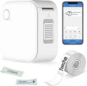 Impressora Térmica Portátil De Etiquetas, Bluetooth, 15mm Largura, Bateria 1000mah Com App E Rolo De Etiqueta, Branca (impressora + Rolo De Papel)