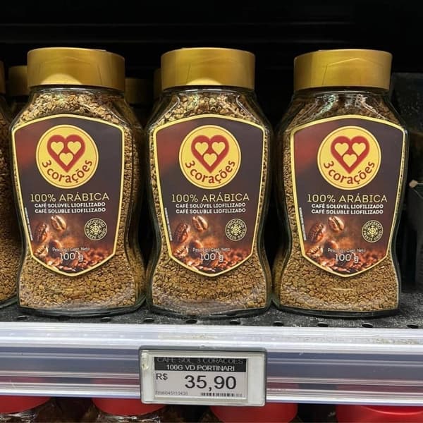 3 Corações Café Solúvel Liofilizado, Vidro 100G