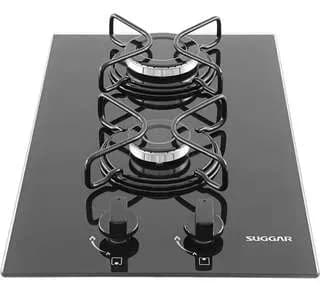 Fogão De Mesa Cooktop 2 Bocas Vidro Preto À Gás Suggar Fg200 Preto