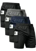 Kit 4 Shorts 2 em 1 Duplo Dryfit Masculino Compresso Termic