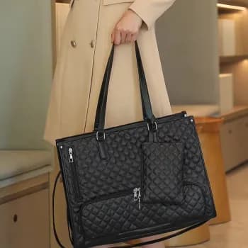 Bolsa Feminina 2 em 1 Térmica para Notebook, Tote Grande com Compartimento para Marmita e Alça Transversal