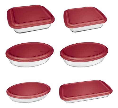 Conjunto 6 Assadeiras com Tampa Vermelha Marinex