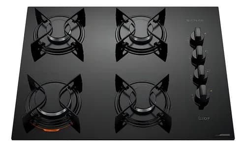 Cooktop 4 Bocas Preto com Mesa de Vidro Atlas U Top Bivolt