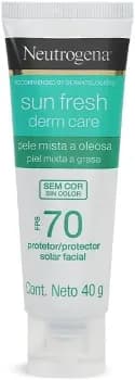Neutrogena Sun Fresh Protetor Solar Facial Derm Care, Pele Oleosa, Sem Cor, FPS 70, 40g