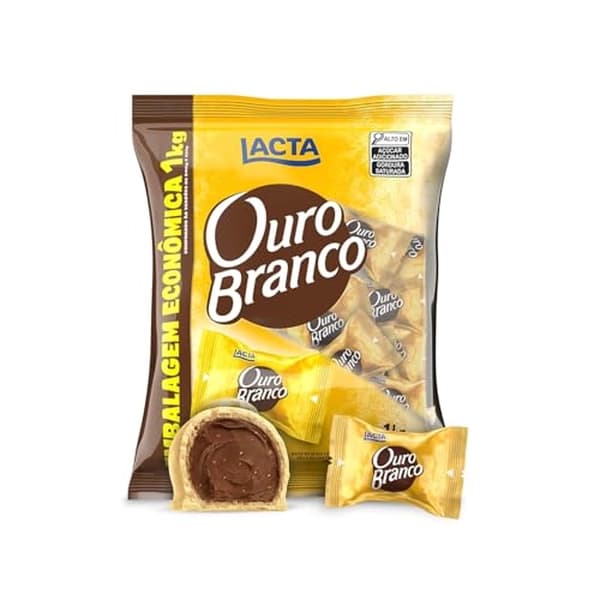 Lacta Ouro Branco - Wafer Recheado Sabor Chocolate Branco Pacote 1kg