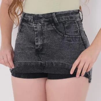 Short Saia Jeans Feminino Cintura Alta com Elastano