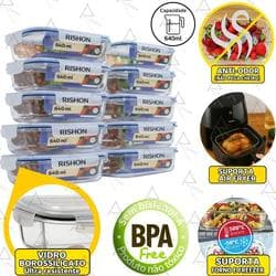 Kit 10 Pote De Vidro Marmita Hermético 640ml Freezer Fitness Rishon