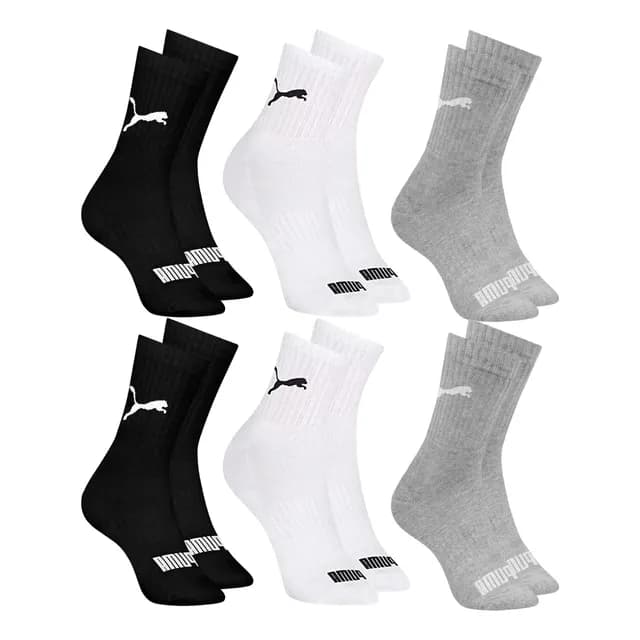 6 Pares Meias Puma Cano Médio Alto Atoalhada Academia Sport