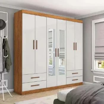 Guarda-roupa Casal Medelin 6 Portas 4 Gavetas Com Espelho Multimóveis Cr35557 Creme