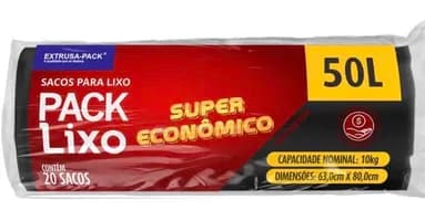 Sacos Lixo (Reforçado) Econômico Preto 50L Residencial