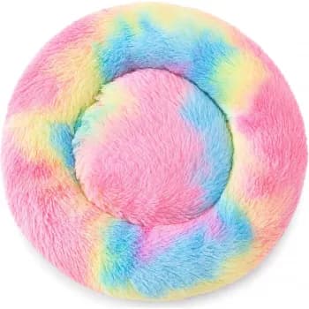 Cama para gatos de interior, cama para gatos lavável, cama para gatos em formato de donut, cama para cachorros, arco-íri