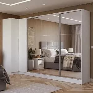 Guarda-roupa Modulado Neo + Guarda-roupa Royale 3 Portas De Correr De Espelho Branco Madesa