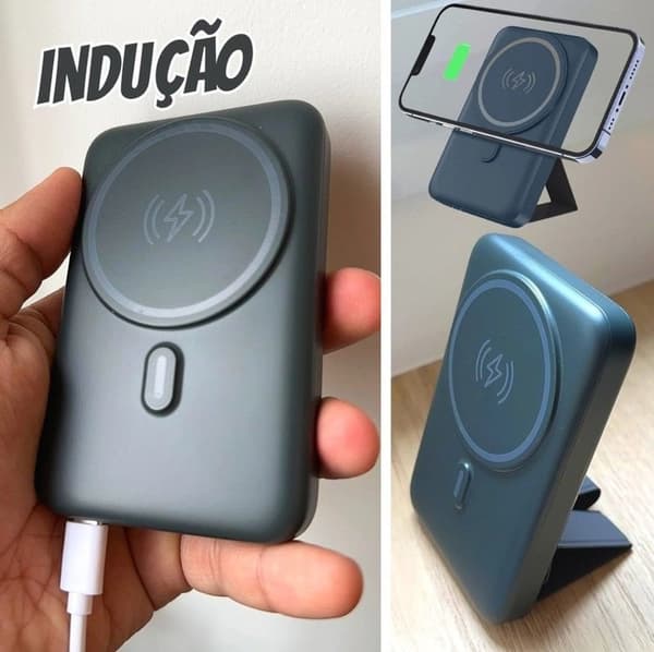 Geonav Power Bank, Carregador Portátil Universal por Indução 5.000mAh, Ultraslim Carregamento rápido, Compatível com MagSafe®, PB5KALMAGSV, Prateado