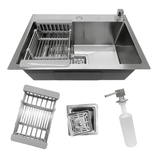 Cuba Pia Cozinha Gourmet Quadrada Aço Inox 304 60x40cm com Acessórios