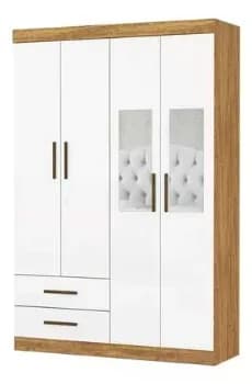 Guarda-Roupa Solteiro Siena 4 Portas 2 Gavetas com Espelho Multimóveis CR35555 Marrom-claro