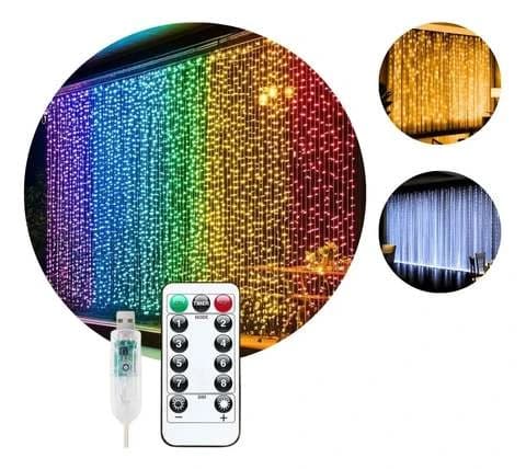 Pisca Cortina 300 Leds 3x3m Usb Ip44 8 Modos Iluminação Luzes Fada Decoração De Natal Festa Branco Frio Luvinco