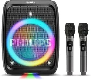 PHILIPS, Caixa de Som Bluetooth Party Speaker, TAX3000M, 450 W de potência máxima, 2 microfones inclusos, 10h de bateria e Luzes LED