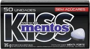 Mentos Kiss Menta Forte Pastilhas Sem Açúcar - Lata 35g | 50 Unidades