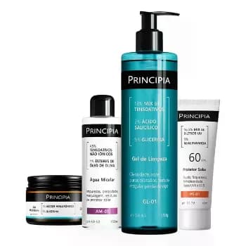 Principia Kit Limpeza e Hidratação c/ Gel de Limpeza GL-01 + Água Micelar AM-01 + Gel GH-01 + Protetor PS01 FPS 60