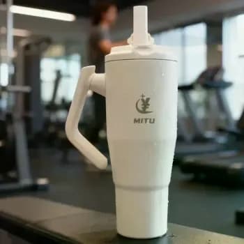 Copo Térmico Gigante 1,2l Inox Com Tampa E Inox Canudo Cor Branco Lisa Copo Garrafa Inox De Fitness