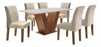 Conjunto Sala De Jantar Mesa Tampo Mdf 6 Cadeiras Espanha Fa Cor Chocolate/off White