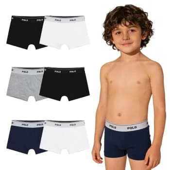 Kit 6 Cuecas Boxer Infantil Polo Cotton 100% Algodão Forro Duplo (Tam. 1 a 9 anos)