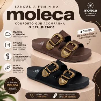 Sandália Feminina Moleca Papete Feminina Moleca Fivela Ajustável Slide Birken Confortável Original