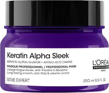 L'Oréal Professionnel Keratin Alpha Sleek Máscara capilar profissional l Nutre, remodela a alfa-queratina do cabelo l Fios alinhados, controle de frizz e volume l Maciez, hidratação e brilho l 250g